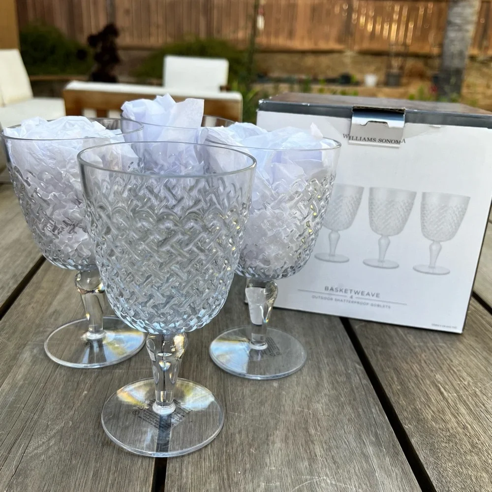 Williams Sonoma Basketweave Outdoor Shatterproof Plastic Goblets Set of Four
